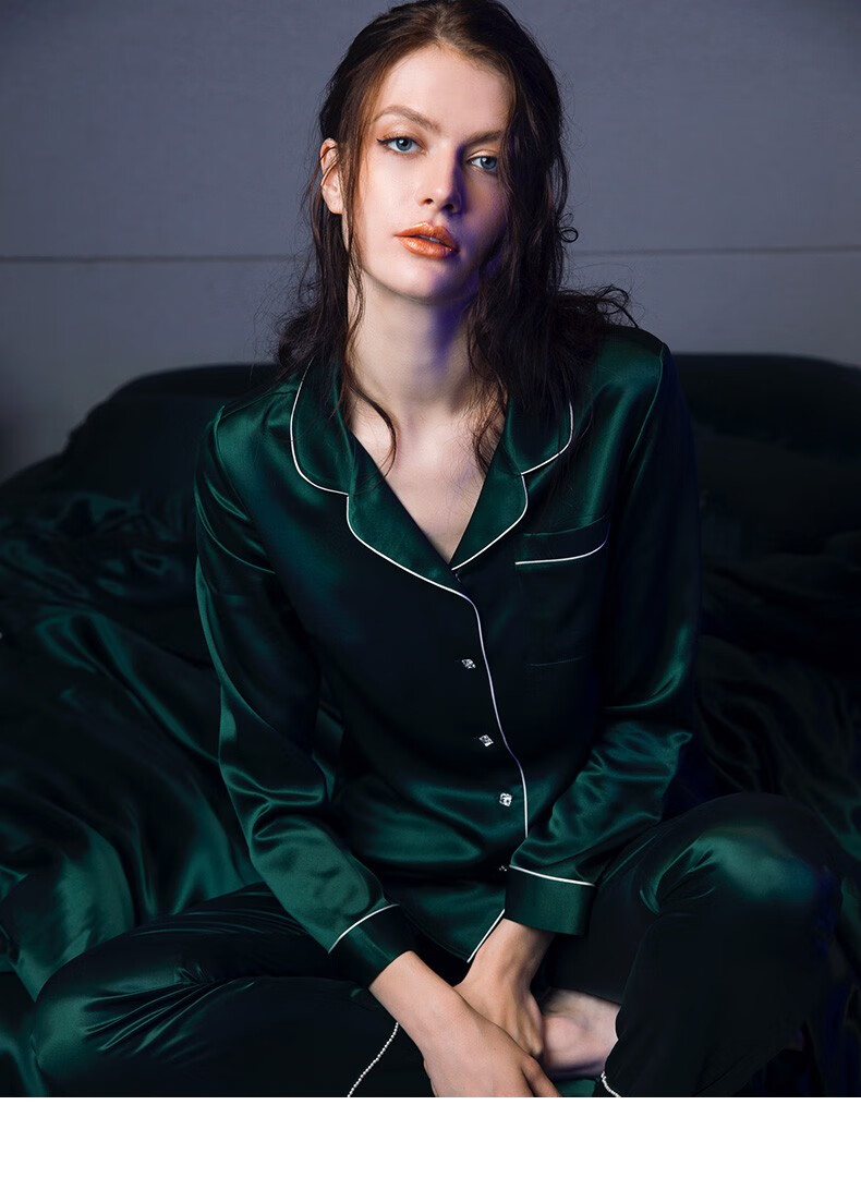 七夕礼物silkymiracle经典女士真丝睡衣奢华奢侈品家居服长袖外穿桑