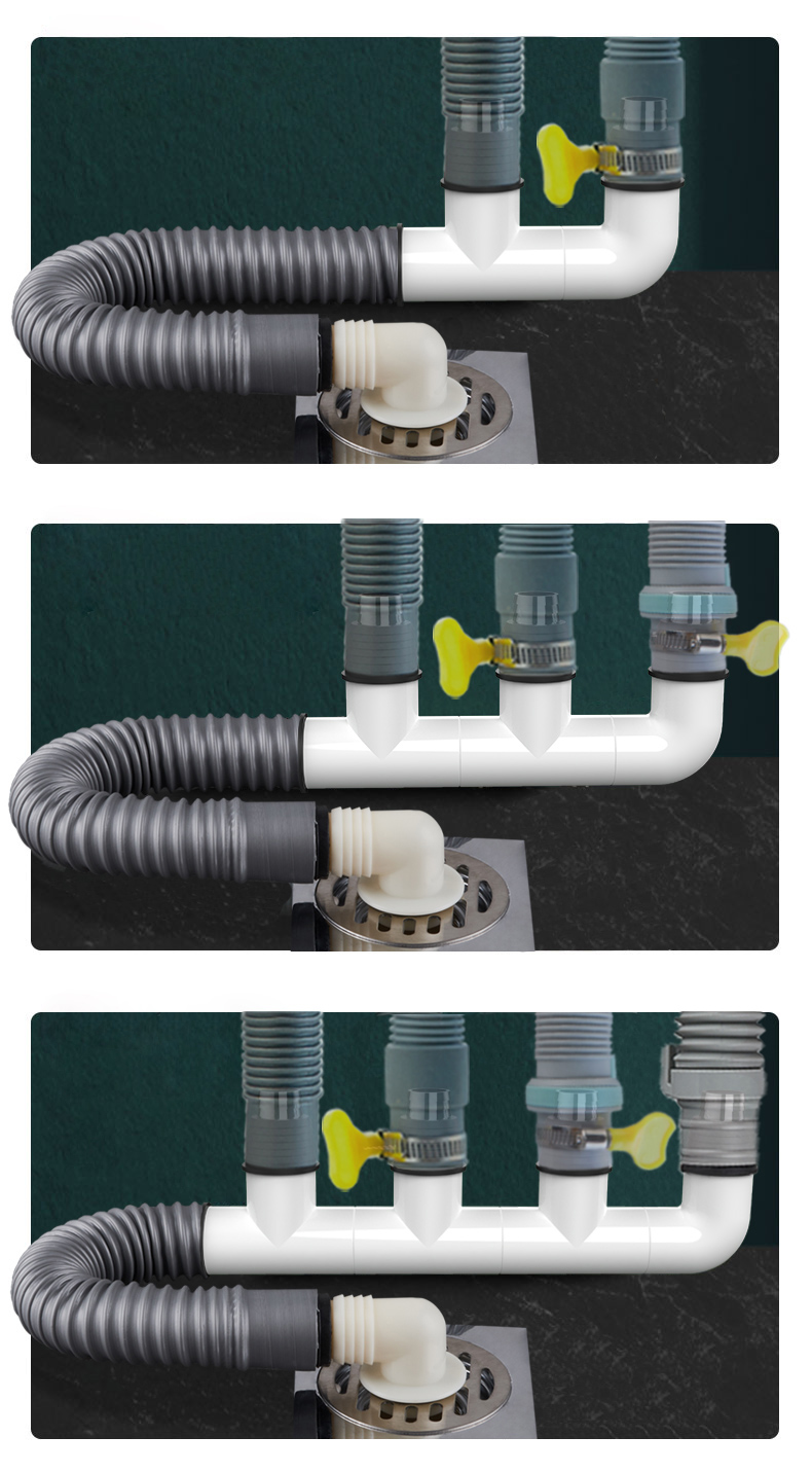 洗衣機下水管道三頭通地漏三通接頭四通排水管三合一兩用接口a款