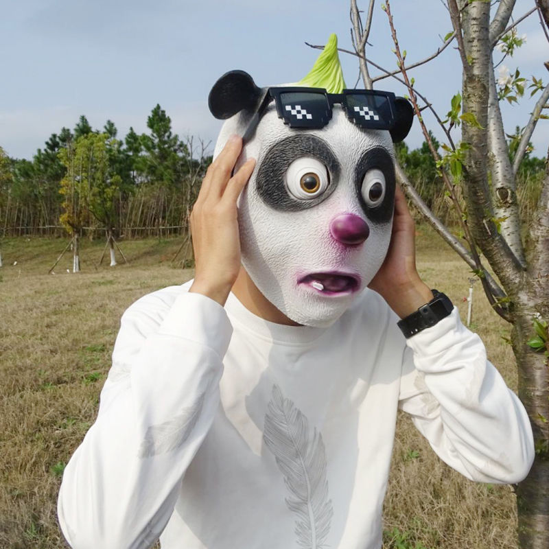 适用于搞笑动物头套520单身狗面具马头沙雕抖音搞怪表演道具 可爱熊猫