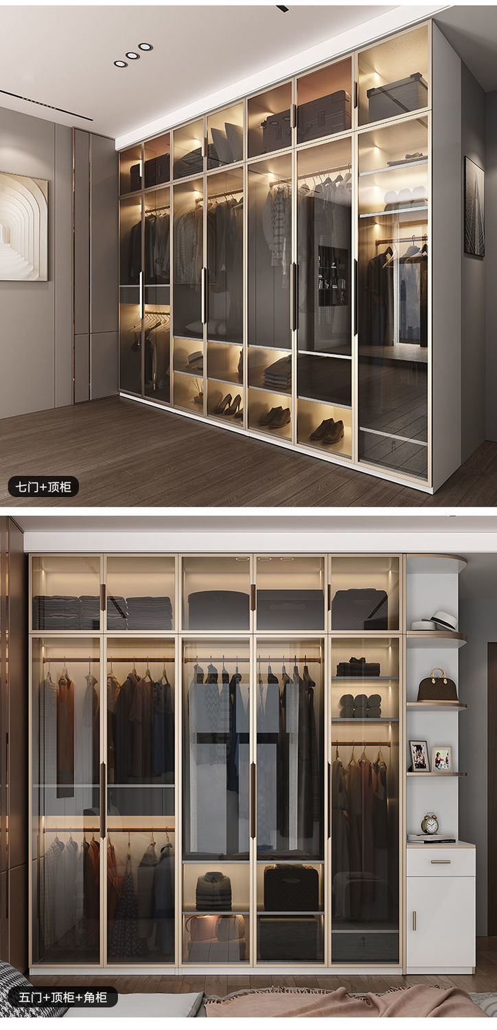 挚康北欧玻璃门衣柜现代简约轻奢衣橱家用卧室衣帽间出租房网红大衣柜