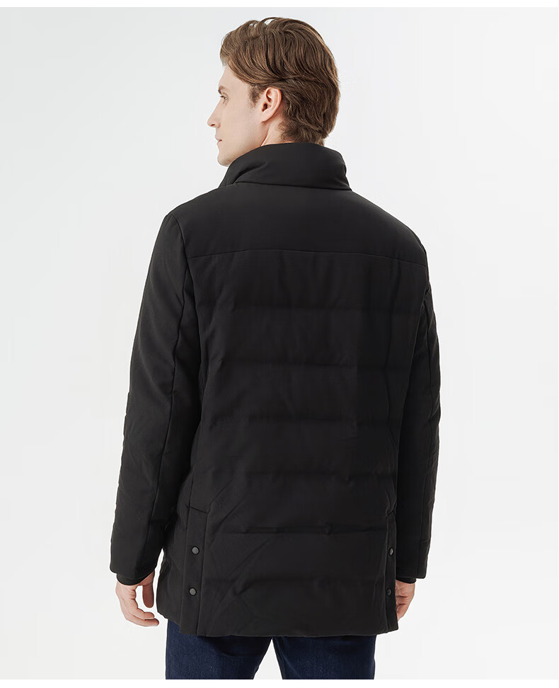 【高端白鹅绒】比华利保罗22秋冬中长款羽绒服男士立领保暖外套 黑色