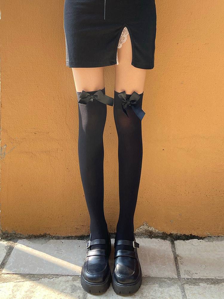 丝袜少女长腿袜女炸街薄款白袜白蝴蝶大腿袜韩版小内衣小学生12岁均码