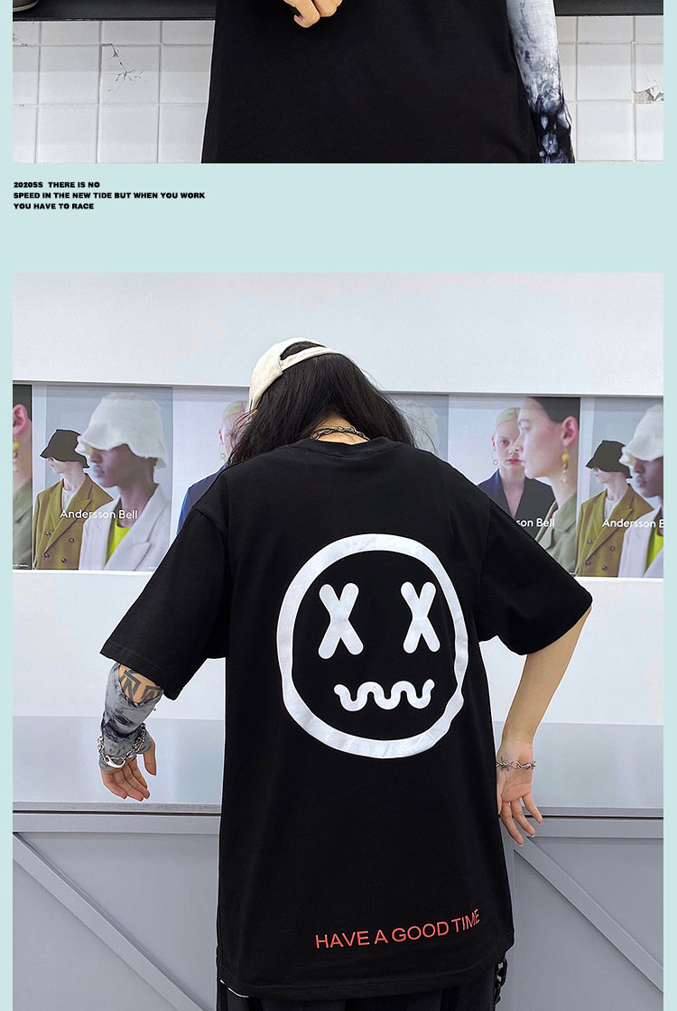 richsmile国潮牌mbd基础款印花小恶魔笑脸短袖t恤男ins潮流宽松情侣装