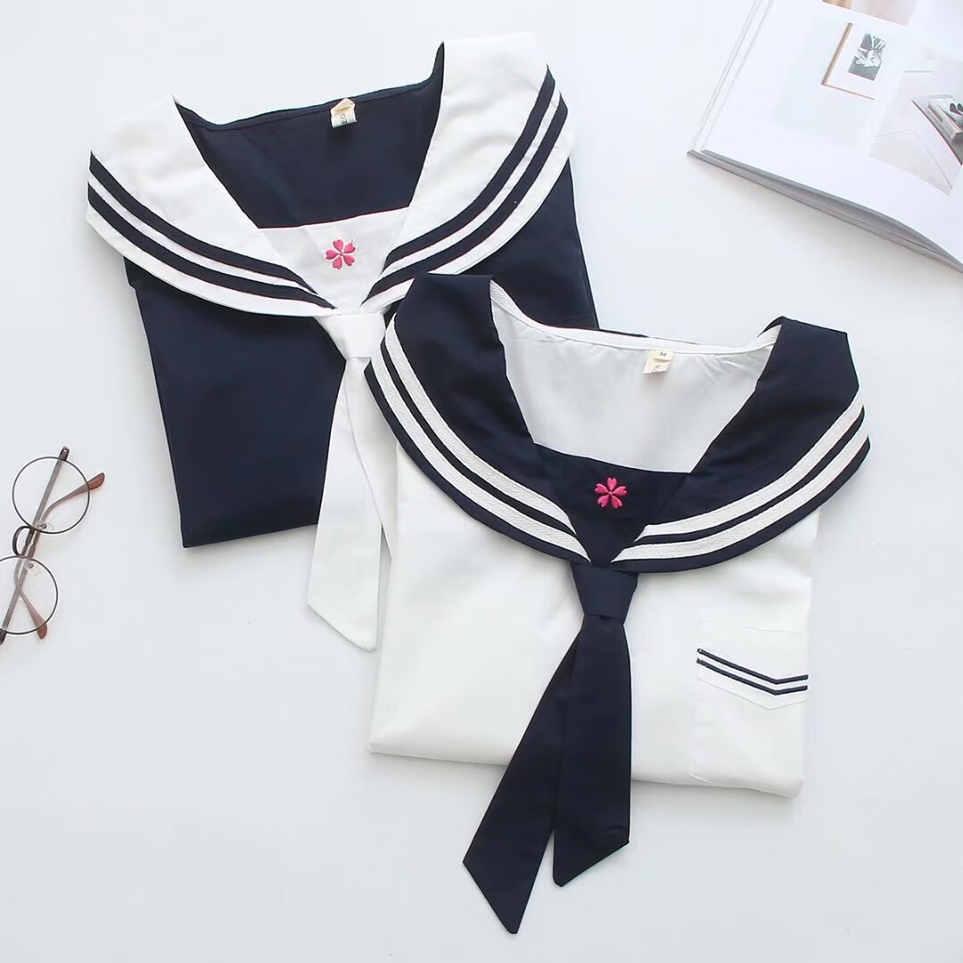 日系少女海军领夏装短袖t恤学院风学生新款姐妹闺蜜装上衣白色短s建议