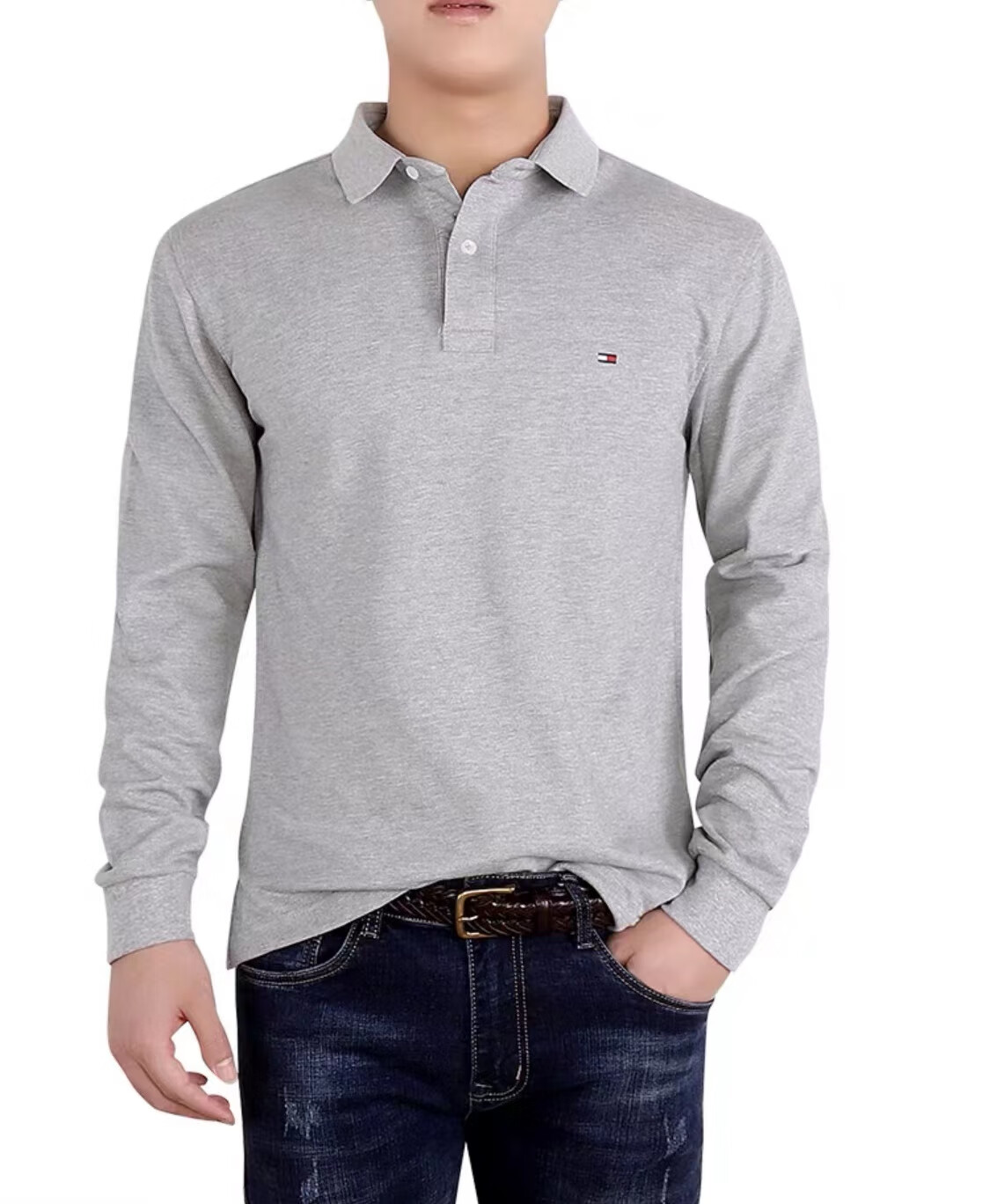 tommy hilfiger美国高端品牌汤米长袖男士纯·棉翻领t恤春秋休闲商务