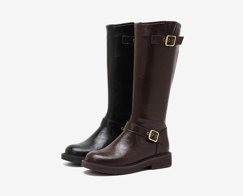 BASTO 24 Winter Outdoor Street Knight Boots High Shaft Chunky Heel Women's Long Boots W0819DG4 Brown Size 36 3