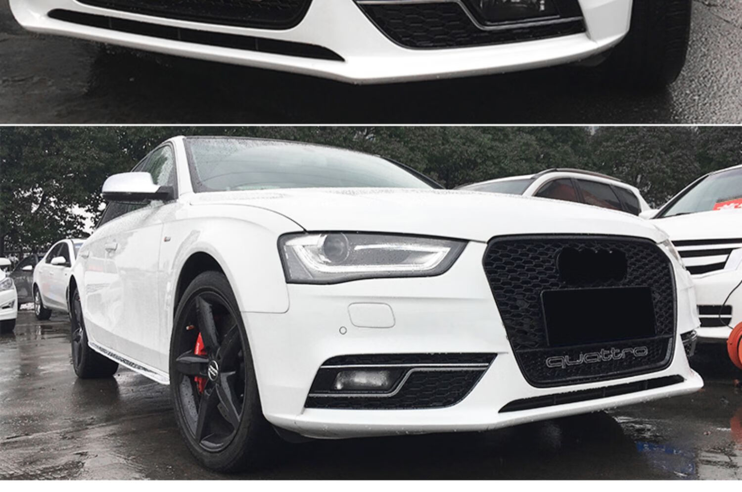 适用09-22款奥迪a4l中网改装rs4蜂窝前包围雾灯保险杠后唇黑武士配件