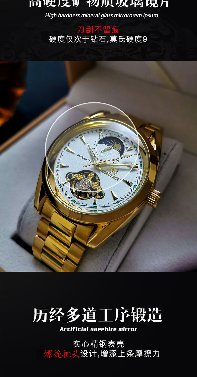 奥古拉斯全自动机械表夜光防水陀飞轮双面镂空手表男帅气男士休闲商务