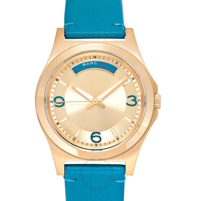 marcjacobs男女通用石英手表腕表表盘40mm时尚孔雀蓝金色表盘mbm1263