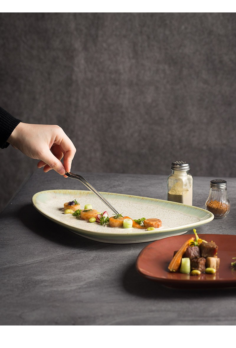 青木尚瓷日式创意三角异型鱼盘西餐餐盘家用摆盘餐具餐厅酒店复古蒸鱼