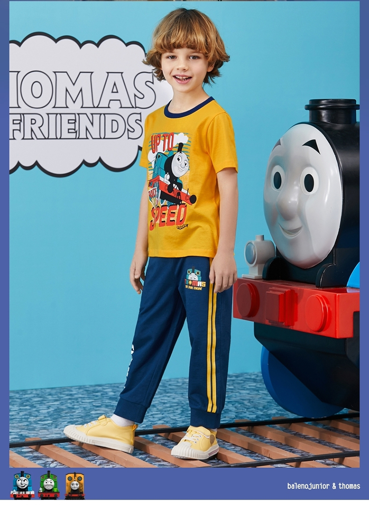 baleno班尼路童装2020春夏新款托马斯同款裤子男童针织九分裤纯棉撞色