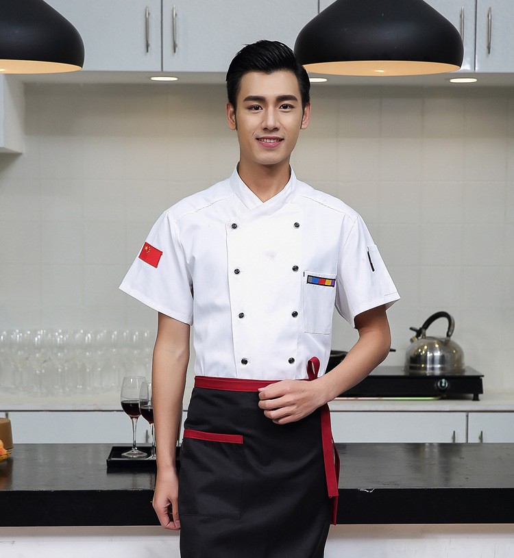 夏季厨师工作服短袖饭店后厨房员工衣服蛋糕面点烘焙酒店厨师服红色