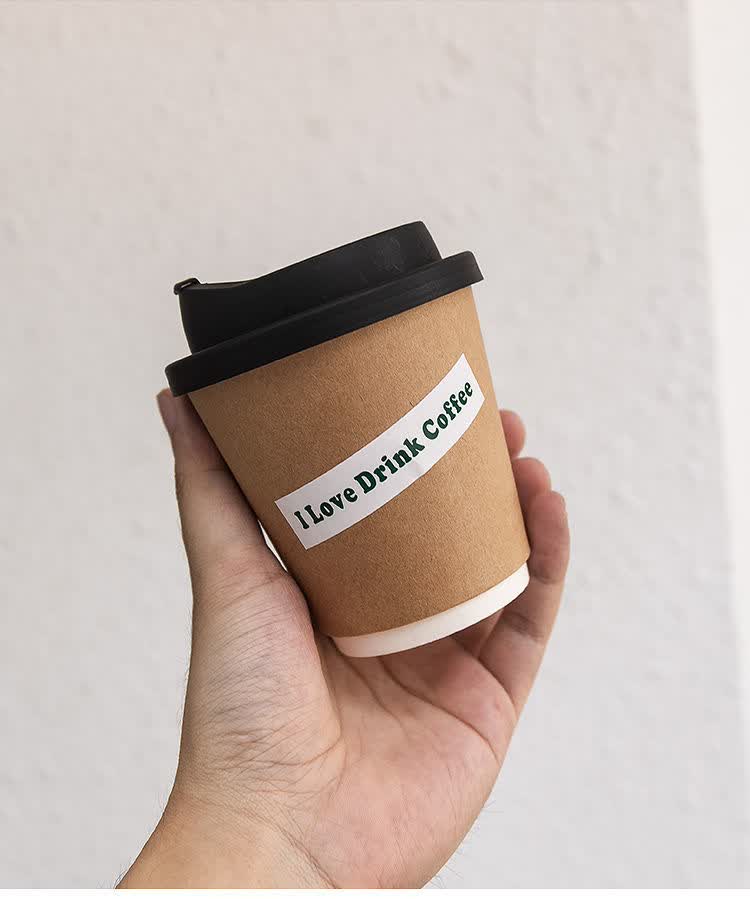 一次性咖啡杯带盖杯子320ml奶茶杯ins风网红加厚隔热冰美式热饮外卖杯
