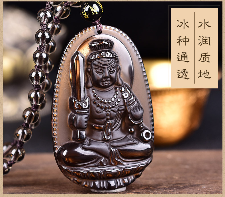 冰种黑曜石属鸡不动明王菩萨本命佛生肖鸡普萨守护神护身符吊坠中号冰