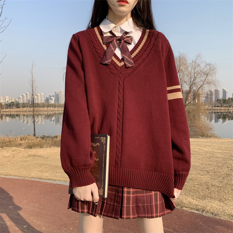 jk制服学生装冬天日系新年圣诞节红毛衣冬季甜美可爱jk制服裙套装裙子
