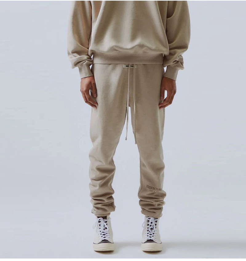 夏天男裤薄款essentials fog潮牌oversize大码休闲长裤男 灰色绣花