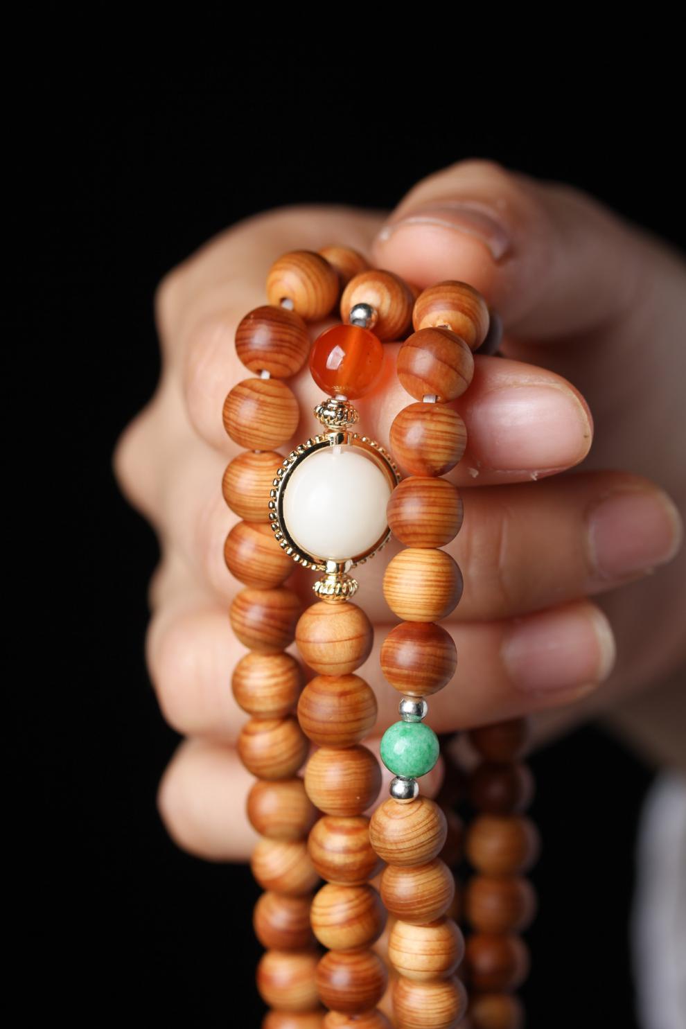 崖柏手串文玩佛珠多圈手链原木崖柏木念珠木质手饰男女士饰品礼物自营