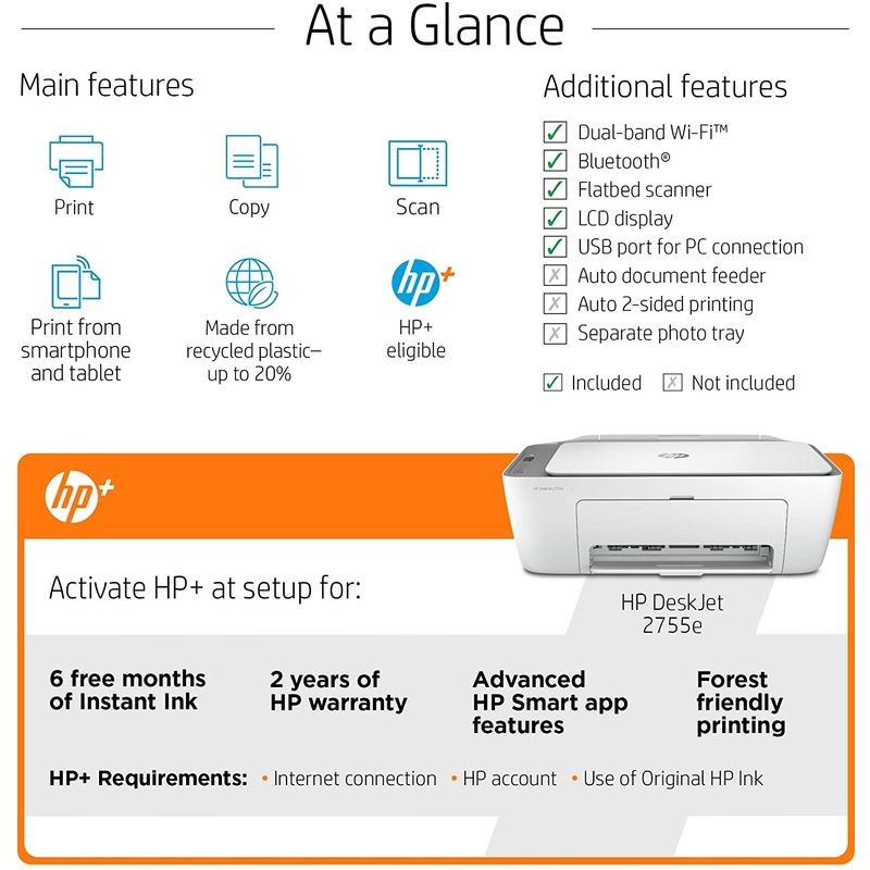惠普hp deskjet 2755e无线彩色多功能一体打印机 复制扫描 移动无线