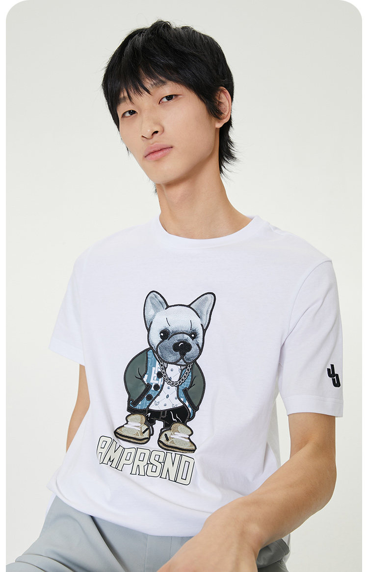 jackjones杰克琼斯男商务休闲卡通狗舒适纯棉直筒短袖t恤222201269