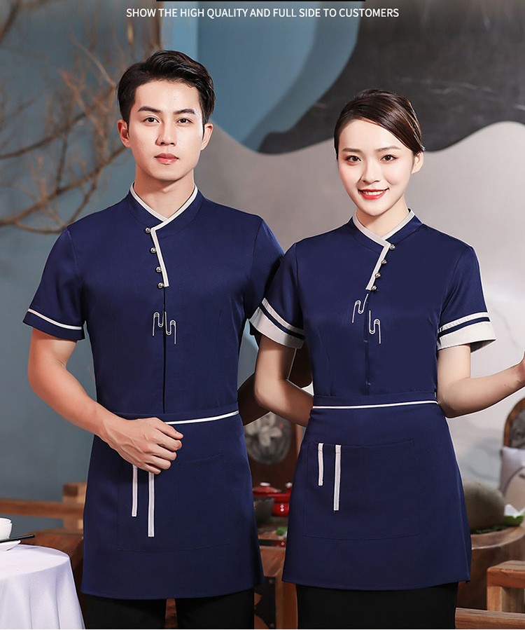 佐奴慕服务员工作服短袖酒店餐饮火锅店餐厅工作服夏装女蓝色上衣l