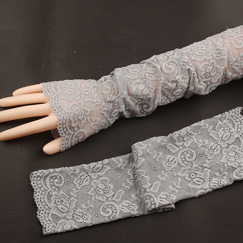 秋季新娘婚礼手臂套蕾丝绣花长款手袖半指无指女装饰假袖子 灰色43