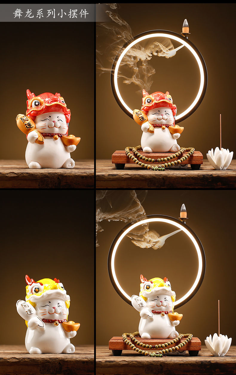 手臂招财猫猫摆件店铺公司乔迁开业创意礼品收台可爱发财猫醒狮猫黄色