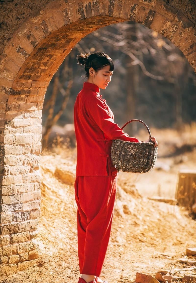 九儿演出服女红高粱同款衣服农民村姑摄影中国风古典九儿舞蹈服装2021