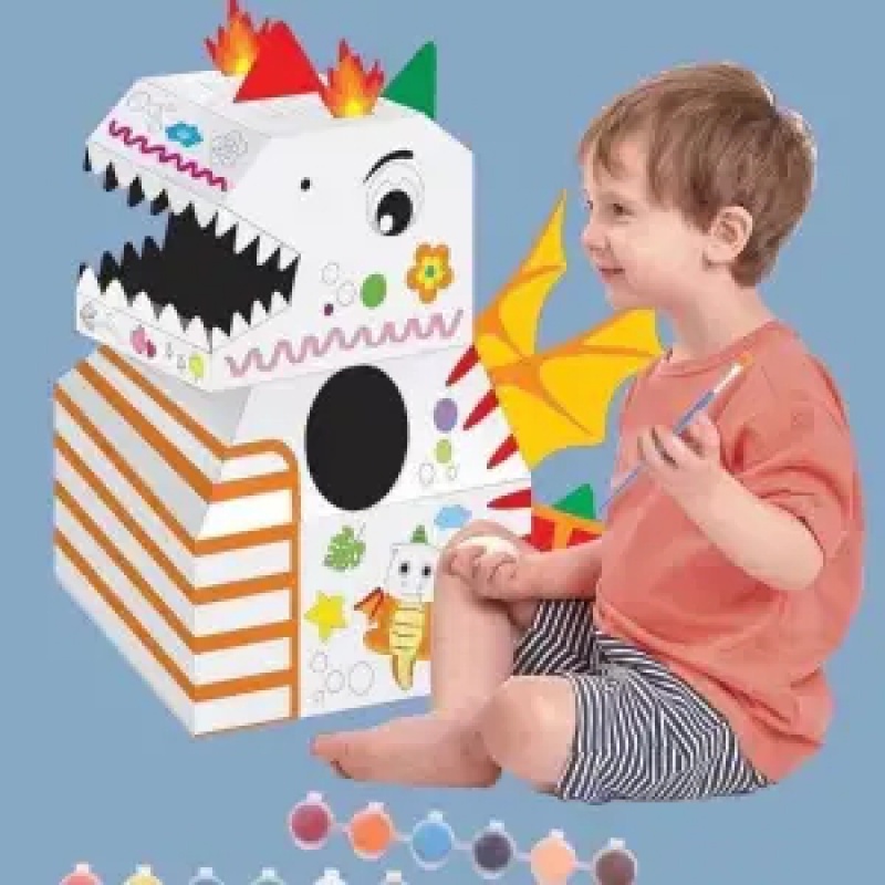 2022纸皮恐龙可穿戴纸箱恐龙鲨鱼头套男孩36岁幼儿园扮演游戏小孩玩
