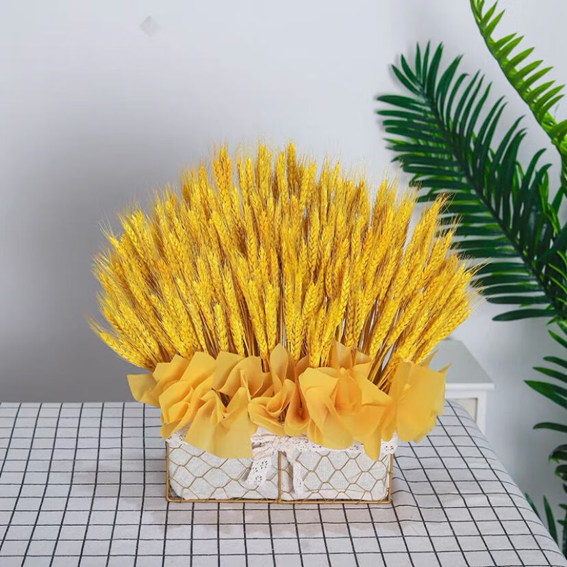 爱满 天然金色麦穗开业大麦插花花篮花束干花客厅装饰道具摆件手提