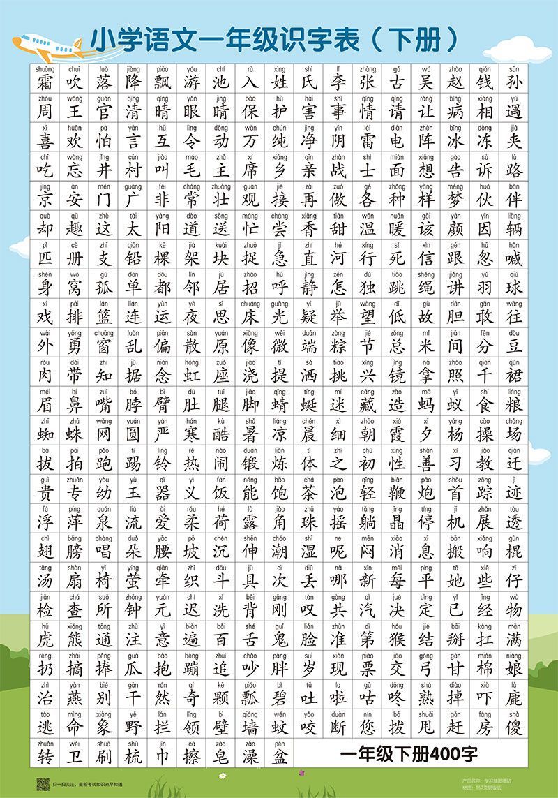 语文生字识字挂图墙贴课本识字表写字表同步生字词课本同步3年级上