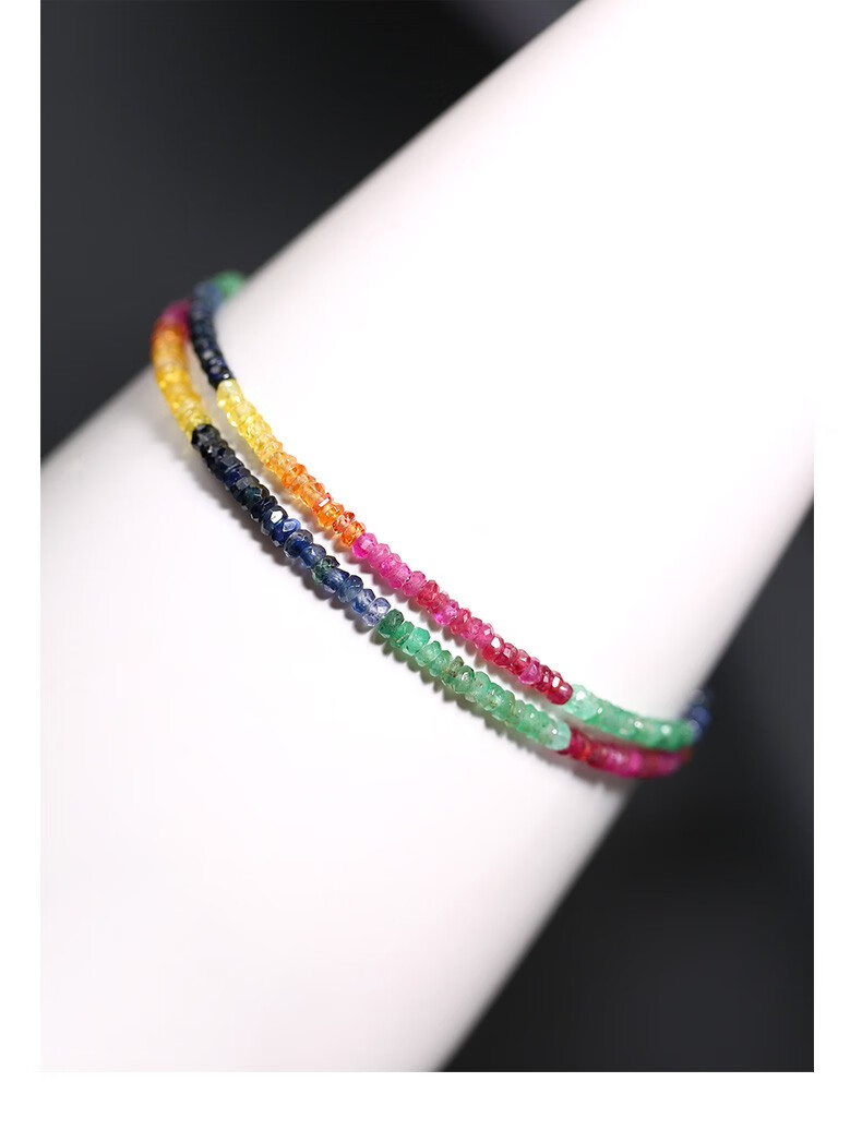 若华珠宝如愿刻面彩色蓝宝石项链女14k包金串珠颈饰送女友彩色蓝宝石