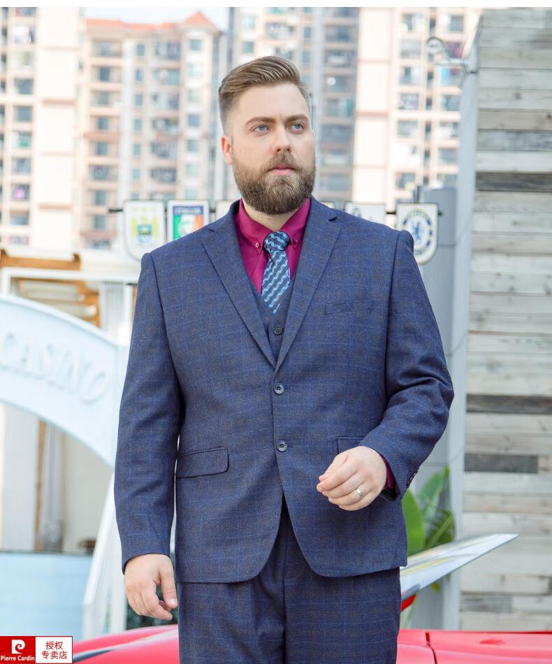 皮尔卡丹品牌高档男装加肥加大码男士结婚西装商务休闲胖子肥佬春秋