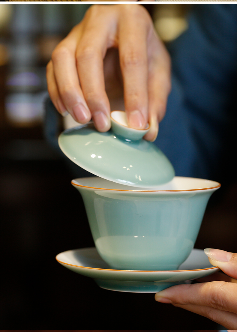 茶杯盖碗大号功夫茶具景德镇陶瓷泡茶器敬茶碗三才碗11052 雾青盖碗