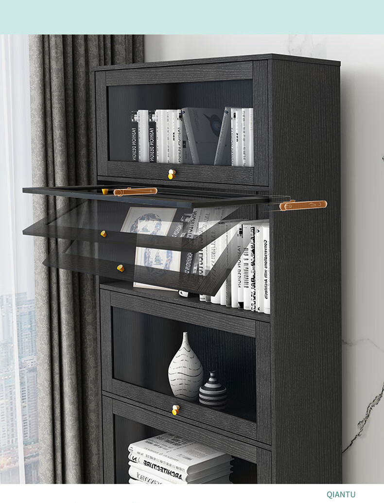 荧阙 上翻柜门内藏塑胶滑轨储物柜展示柜书柜玻璃门黑色隐藏侧装导轨