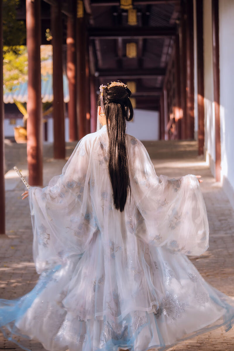 汉服女襦裙齐胸广袖仙气飘逸古风樱花渐变烫金大袖衫学生古装正版超仙