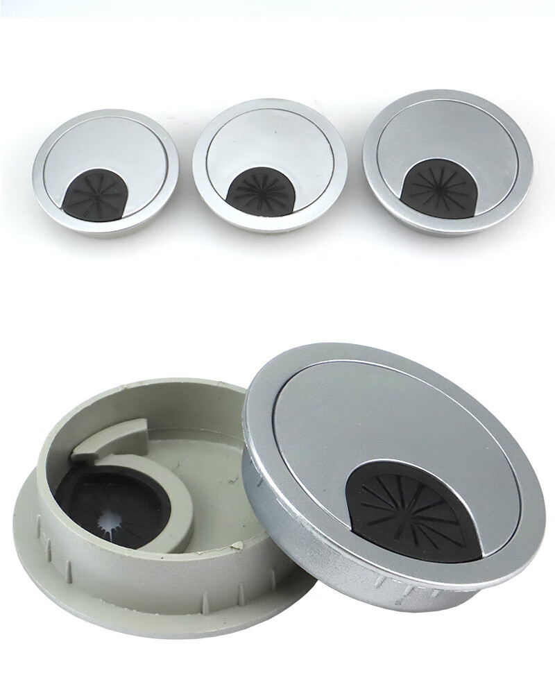 办公桌穿线盒电脑桌线孔盖塑料圆形线盒开孔50 53 60mm桌面走线盖 锌