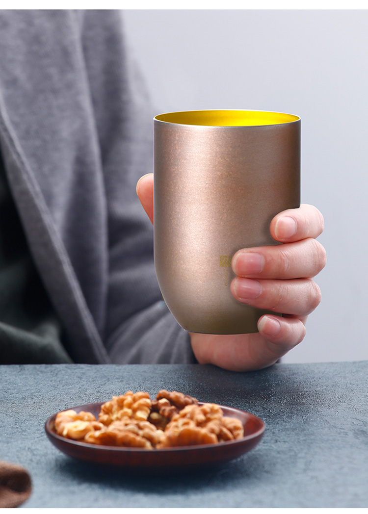 日本horie钛杯纯钛钛水杯双层轻奢啤酒咖啡牛奶合金隔热保冷杯子送