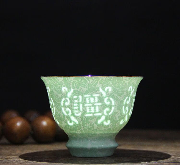 玲珑瓷景德镇陶瓷茶杯手绘万寿无疆镂空玲珑扒花雕刻手工泡茶杯功夫
