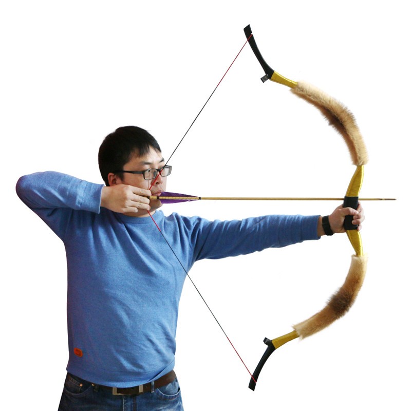 户外军迷用品传统一体弓箭成人直拉弓传统竞技比赛反曲弓箭木质弓箭