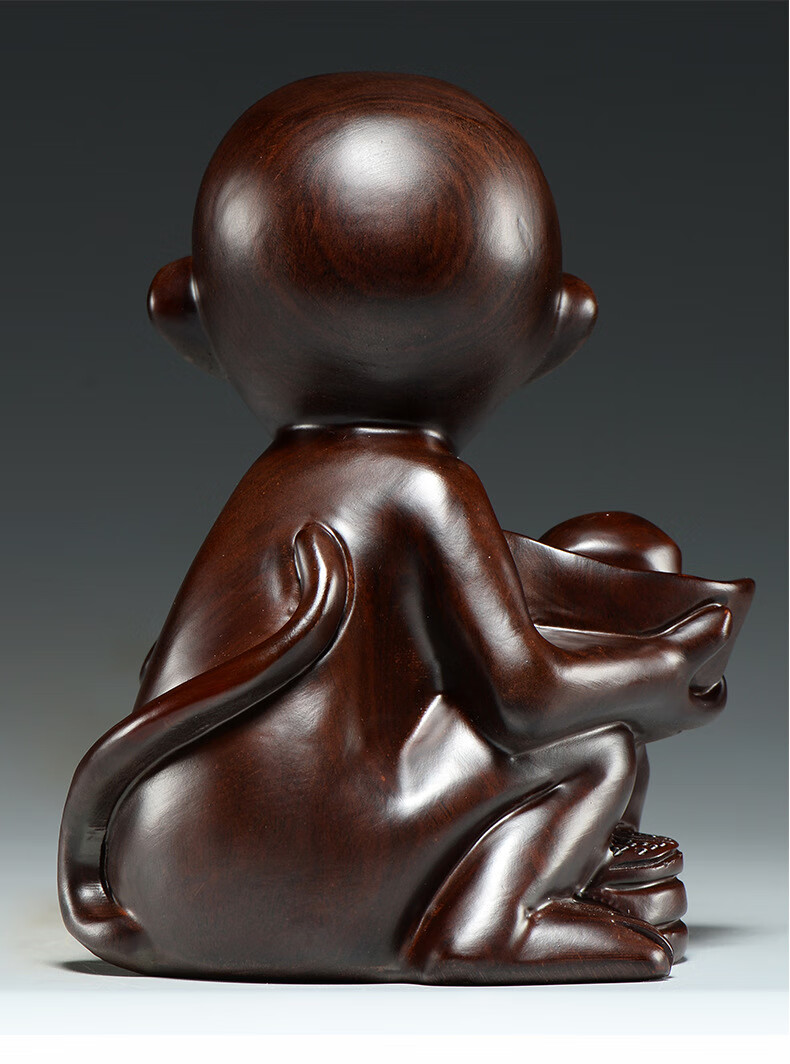 黑檀木雕猴子摆件十二生肖猴木头猴家居办公室风水装饰工艺品送礼花梨