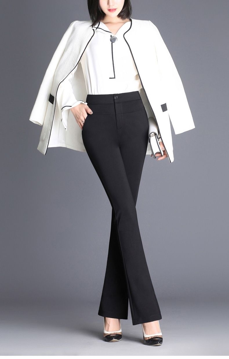 春夏黑色中老年小喇叭裤女长裤微喇直筒弹力高腰女士休闲西裤时装