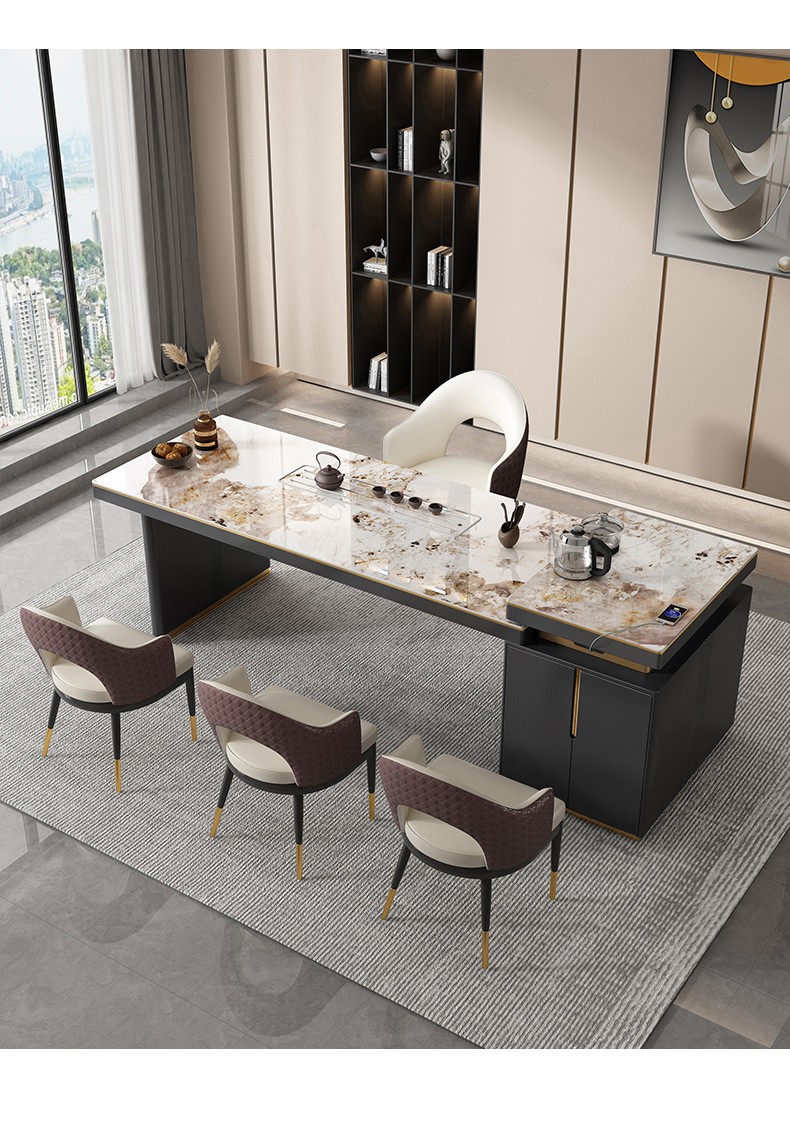 凡创佳品 岩板茶桌轻奢茶台功夫茶桌茶台套装现代简约茶桌椅组合办公