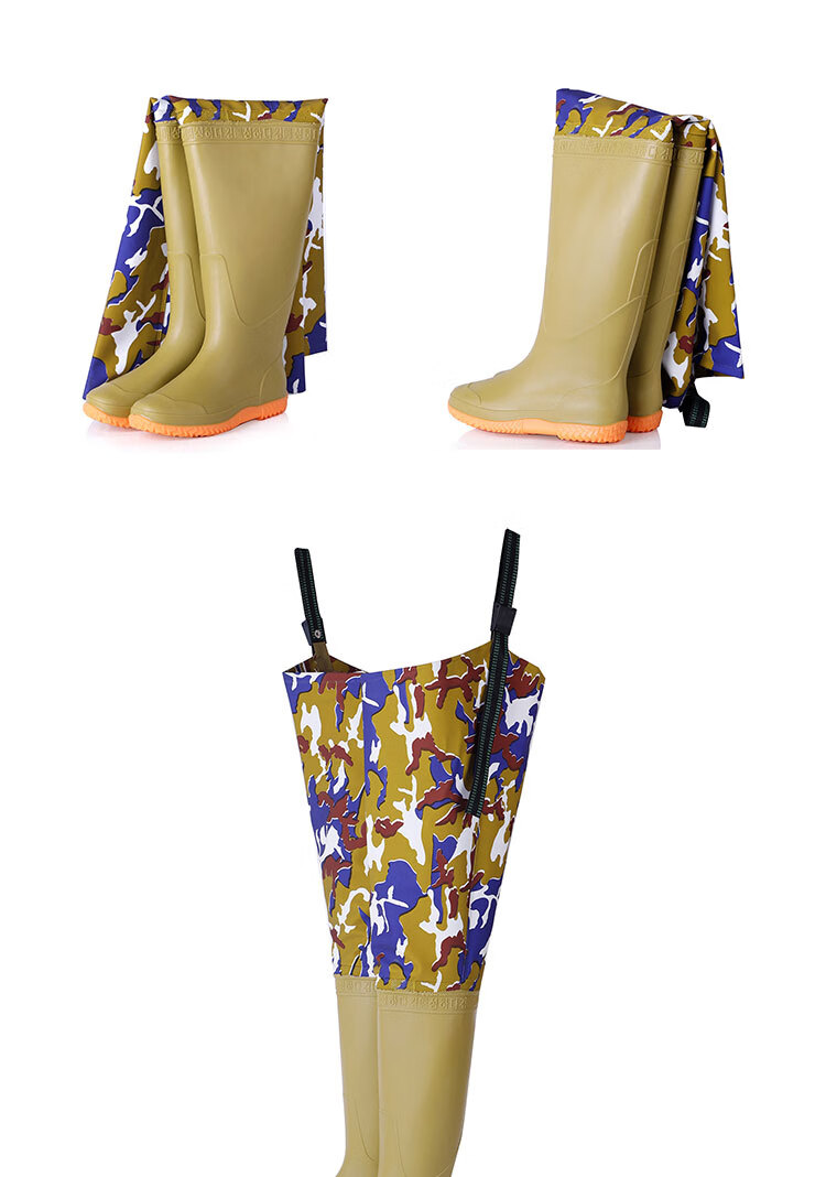 过膝下水裤半身加厚男女雨裤皮叉钓捕鱼涉水连体鞋雨鞋b04 迷彩色无