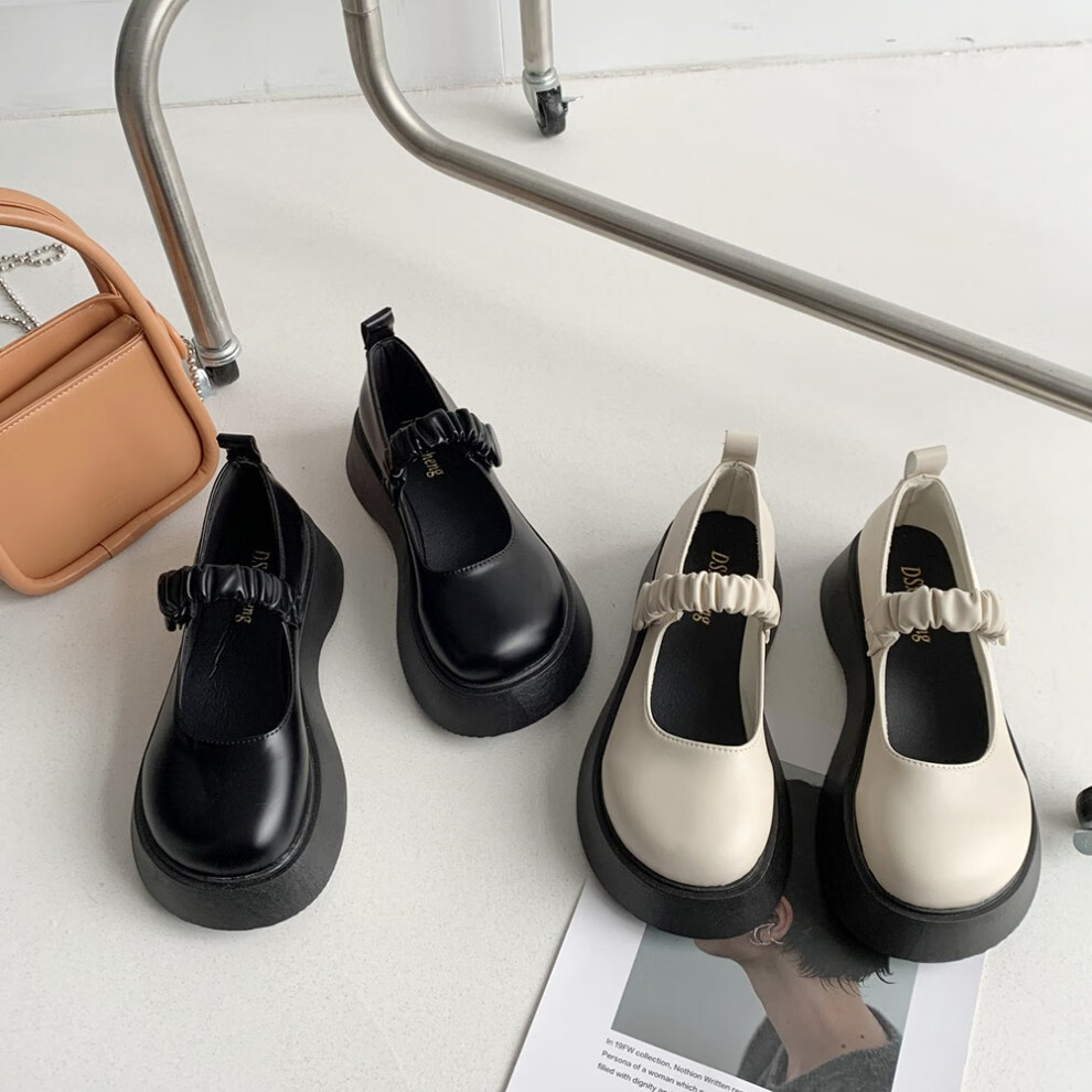 猪腰子鞋女生皮鞋复古玛丽珍小皮鞋女2022新款夏季黑色配裙子日系鞋