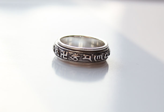 925纯银复古做旧民族转运六字真言大明咒戒指可转动男女指环 27号 内