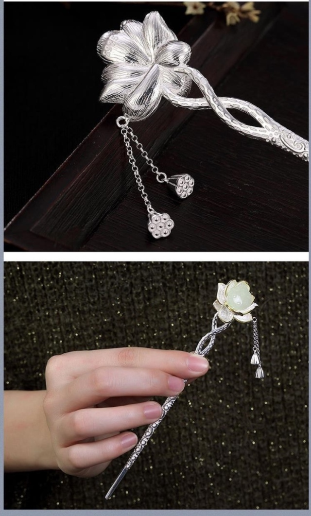 岚珊白玉簪子古风双直后压莲花莲蓬复古发簪女s发饰头饰汉服古典大