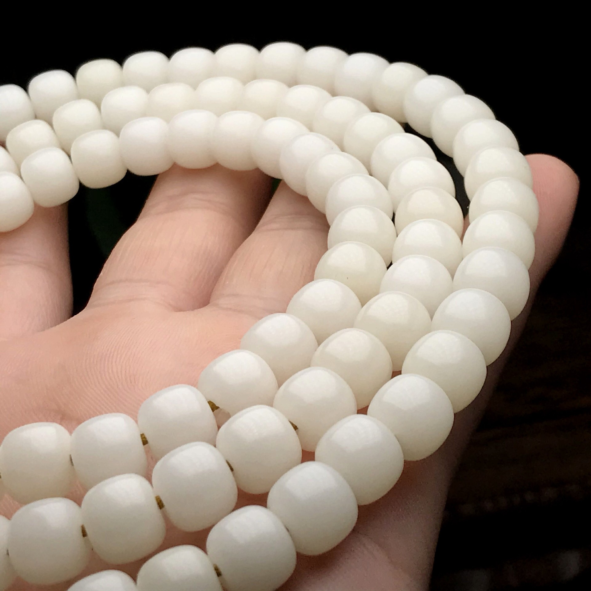 白玉菩提根老桶型圆珠108颗转运跑环佛珠手链念珠79桶
