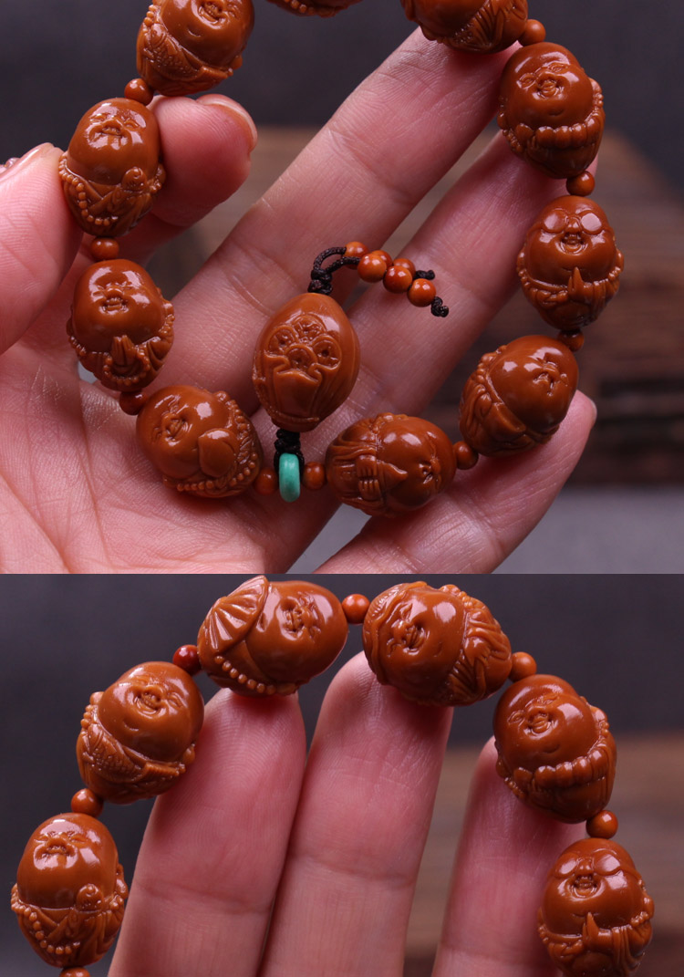 艾美福十小弥勒佛爷橄榄核手串舟山纯手工可爱小豆丁雕刻文玩橄榄胡