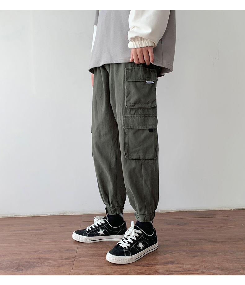 ins工装裤男秋季潮牌束脚2020网红抖音九分百搭港风休闲裤子 黑色 m