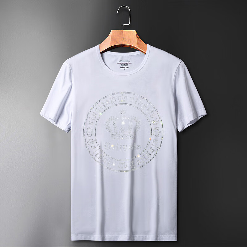 norgay香港潮牌2021夏季新款时尚皇冠短袖t恤个性烫钻大码男装潮8851